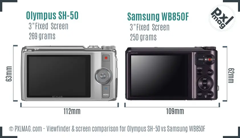 Olympus SH-50 vs Samsung WB850F Screen and Viewfinder comparison Olympus SH-50 vs Samsung WB850F Screen and Viewfinder comparison