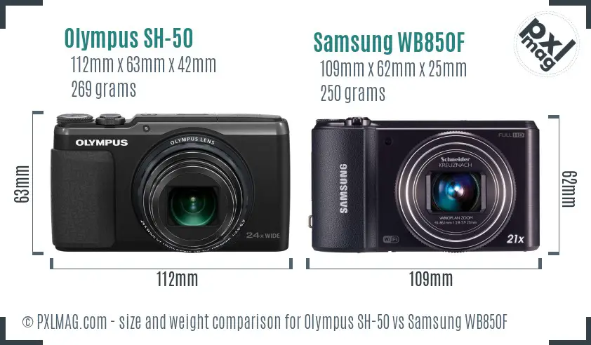 Olympus SH-50 vs Samsung WB850F size comparison Olympus SH-50 vs Samsung WB850F size comparison