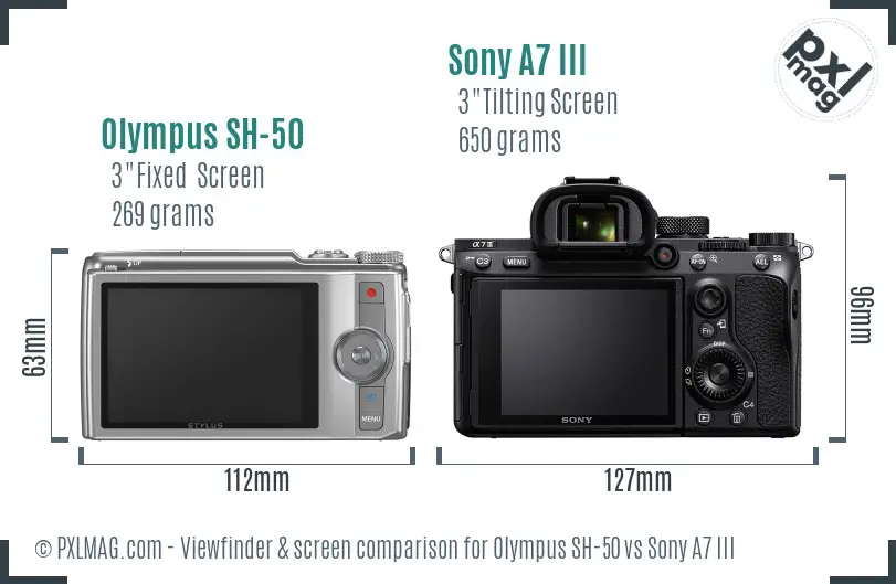 Olympus SH-50 vs Sony A7 III Screen and Viewfinder comparison
