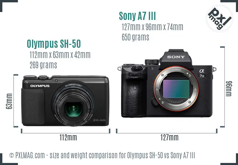 Olympus SH-50 vs Sony A7 III size comparison