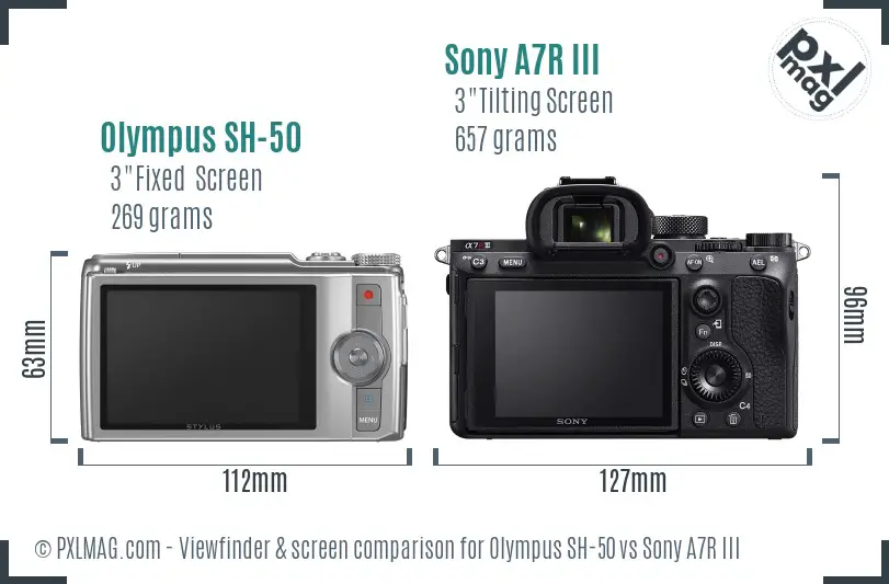 Olympus SH-50 vs Sony A7R III Screen and Viewfinder comparison