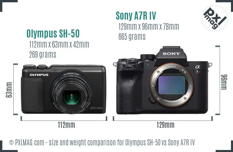 Olympus SH-50 vs Sony A7R IV size comparison