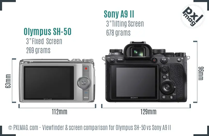 Olympus SH-50 vs Sony A9 II Screen and Viewfinder comparison