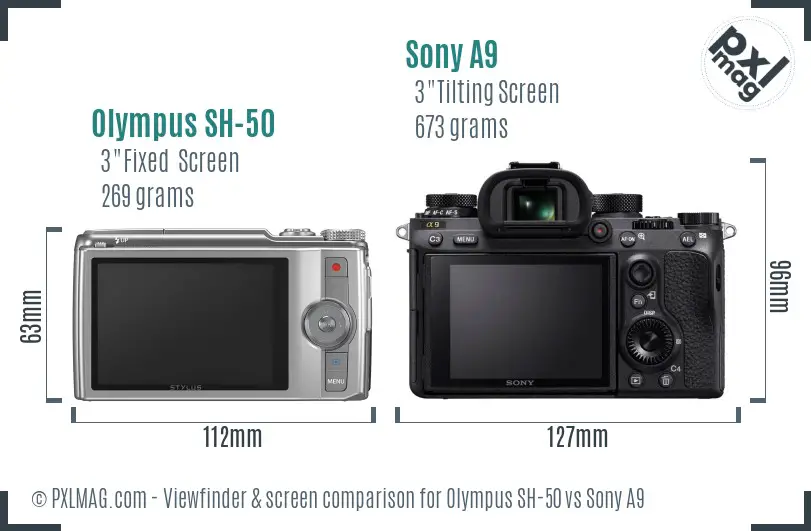 Olympus SH-50 vs Sony A9 Screen and Viewfinder comparison
