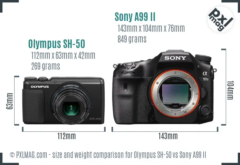 Olympus SH-50 vs Sony A99 II size comparison