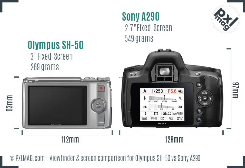 Olympus SH-50 vs Sony A290 Screen and Viewfinder comparison