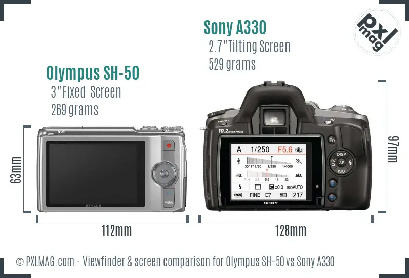 Olympus SH-50 vs Sony A330 Screen and Viewfinder comparison