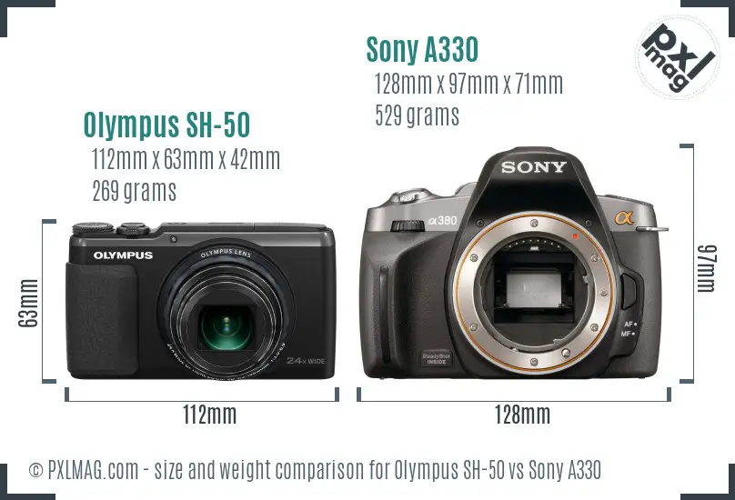 Olympus SH-50 vs Sony A330 size comparison