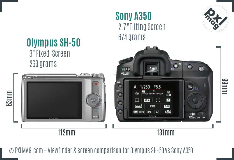 Olympus SH-50 vs Sony A350 Screen and Viewfinder comparison