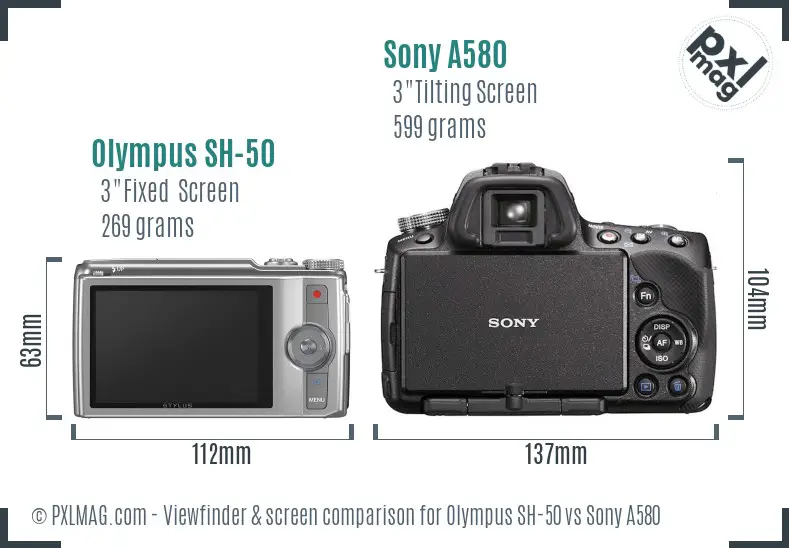 Olympus SH-50 vs Sony A580 Screen and Viewfinder comparison