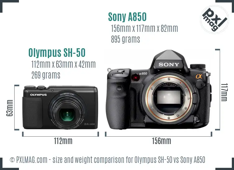 Olympus SH-50 vs Sony A850 size comparison