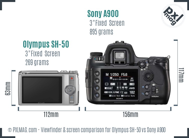 Olympus SH-50 vs Sony A900 Screen and Viewfinder comparison