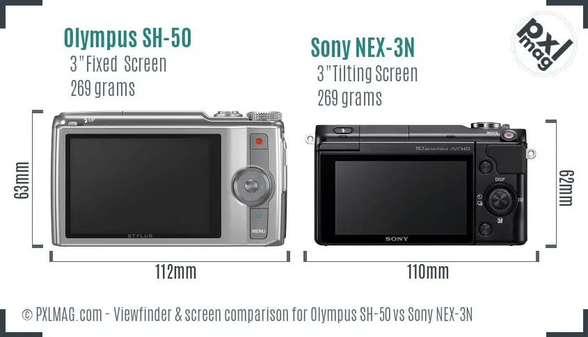Olympus SH-50 vs Sony NEX-3N Screen and Viewfinder comparison