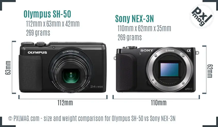 Olympus SH-50 vs Sony NEX-3N size comparison