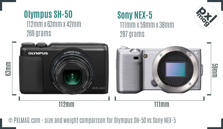 Olympus SH-50 vs Sony NEX-5 size comparison