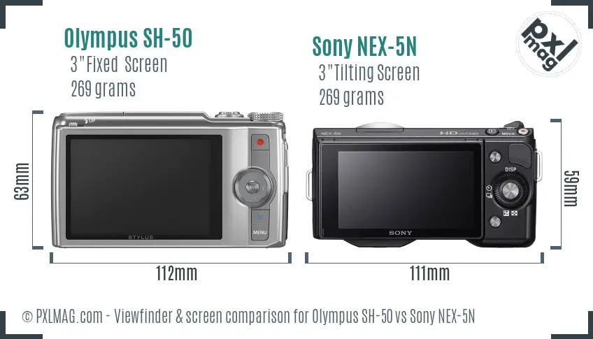 Olympus SH-50 vs Sony NEX-5N Screen and Viewfinder comparison