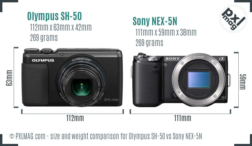 Olympus SH-50 vs Sony NEX-5N size comparison