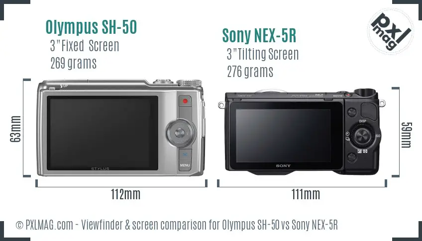 Olympus SH-50 vs Sony NEX-5R Screen and Viewfinder comparison