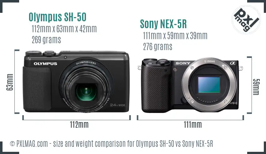 Olympus SH-50 vs Sony NEX-5R size comparison