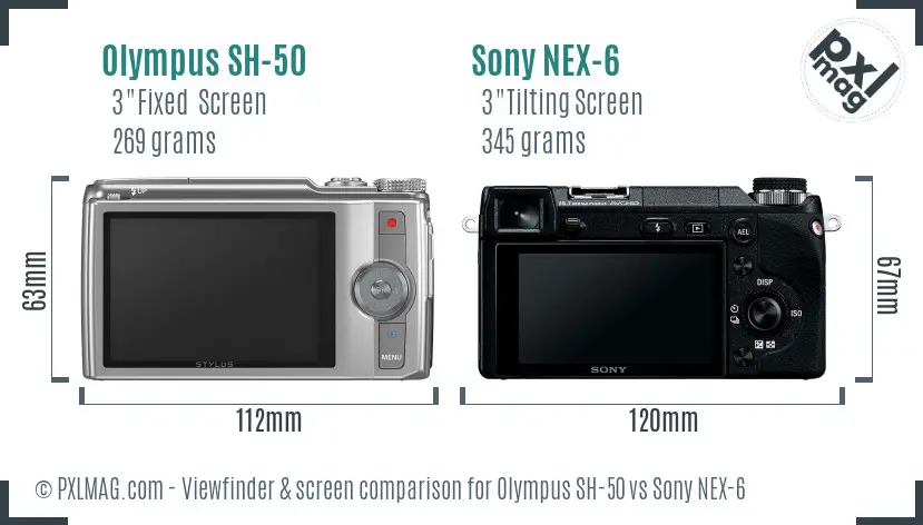 Olympus SH-50 vs Sony NEX-6 Screen and Viewfinder comparison