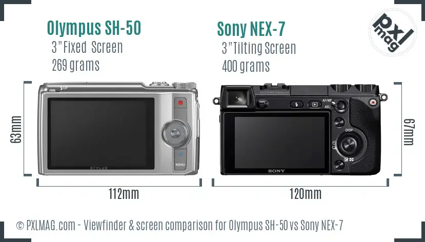 Olympus SH-50 vs Sony NEX-7 Screen and Viewfinder comparison Olympus SH-50 vs Sony NEX-7 Screen and Viewfinder comparison