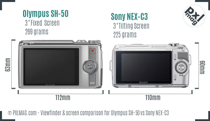 Olympus SH-50 vs Sony NEX-C3 Screen and Viewfinder comparison