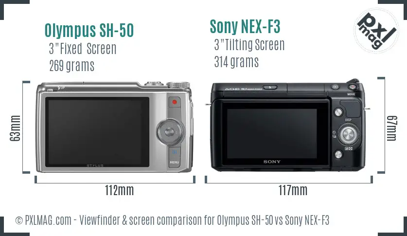 Olympus SH-50 vs Sony NEX-F3 Screen and Viewfinder comparison