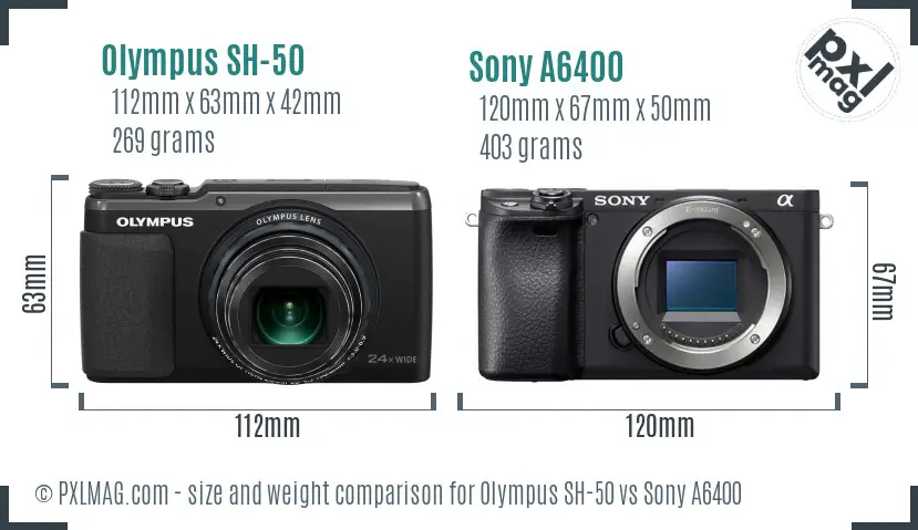 Olympus SH-50 vs Sony A6400 size comparison