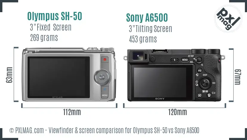 Olympus SH-50 vs Sony A6500 Screen and Viewfinder comparison