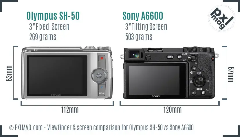 Olympus SH-50 vs Sony A6600 Screen and Viewfinder comparison