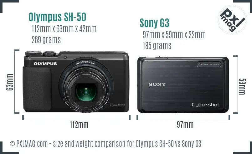 Olympus SH-50 vs Sony G3 size comparison