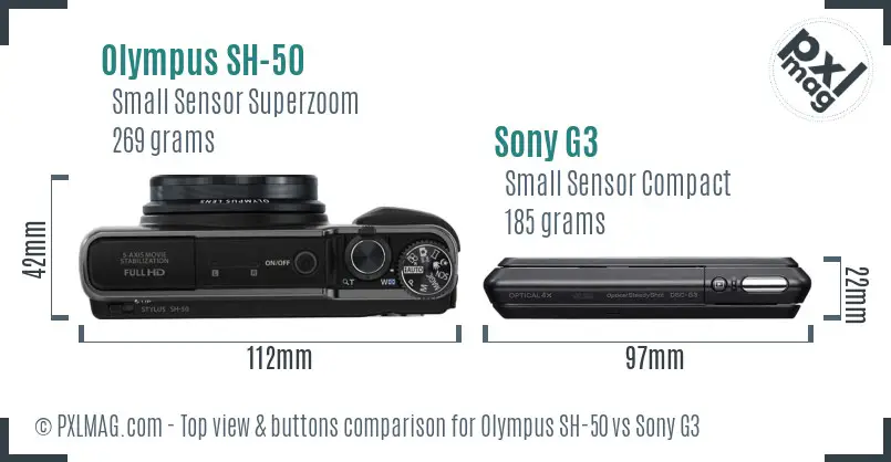 Olympus SH-50 vs Sony G3 top view buttons comparison