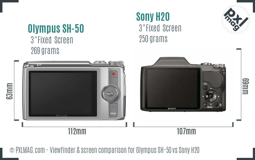 Olympus SH-50 vs Sony H20 Screen and Viewfinder comparison