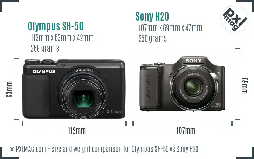 Olympus SH-50 vs Sony H20 size comparison