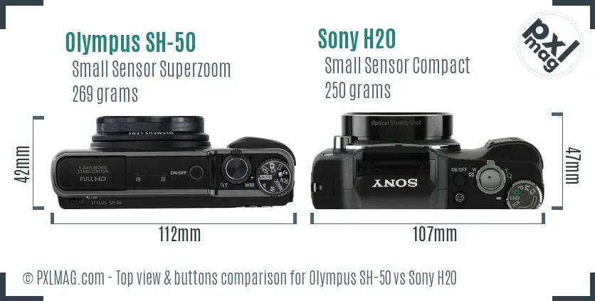 Olympus SH-50 vs Sony H20 top view buttons comparison