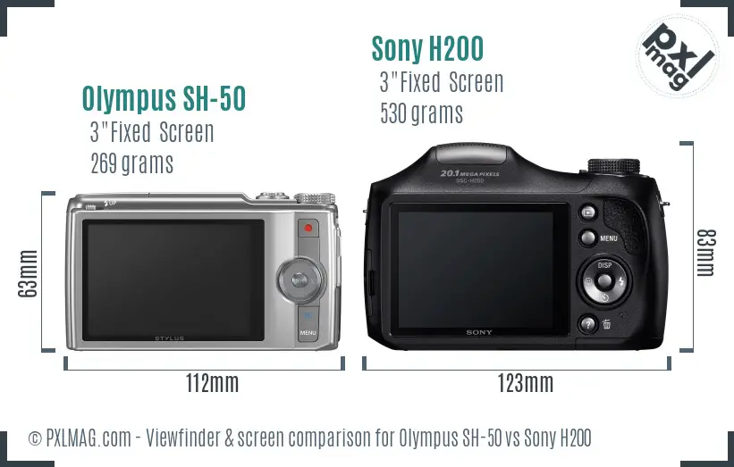 Olympus SH-50 vs Sony H200 Screen and Viewfinder comparison