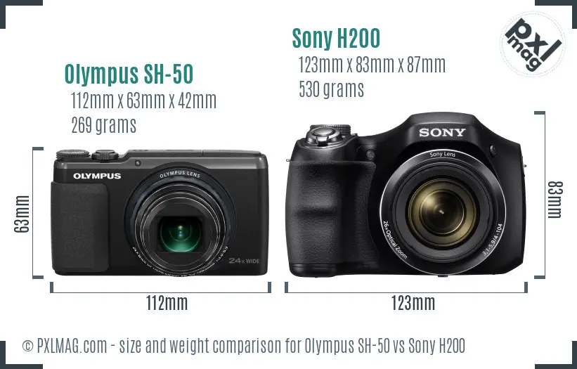 Olympus SH-50 vs Sony H200 size comparison