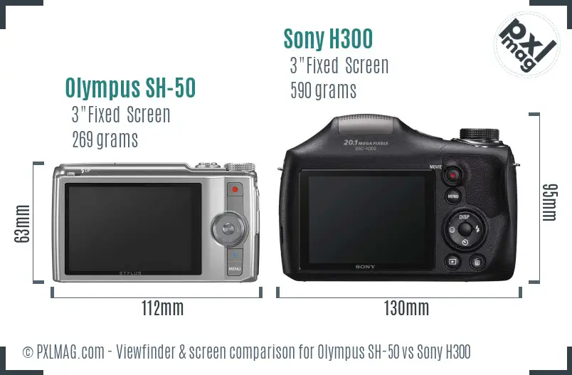 Olympus SH-50 vs Sony H300 Screen and Viewfinder comparison