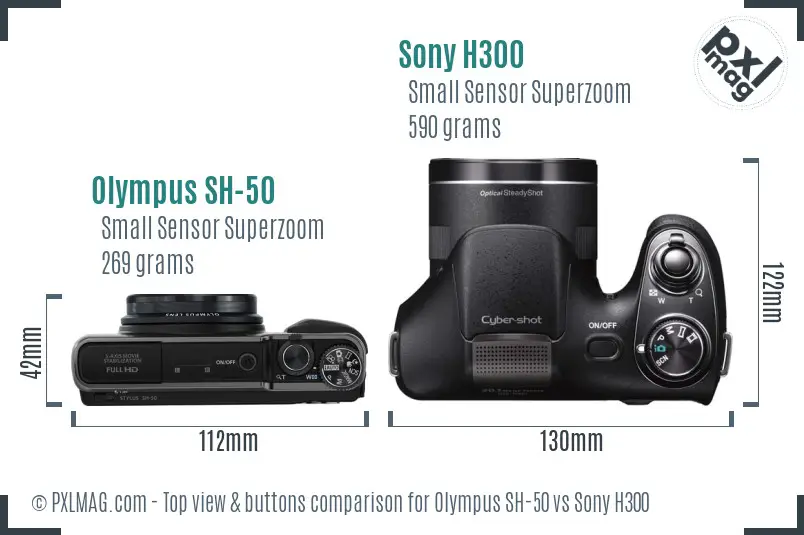 Olympus SH-50 vs Sony H300 top view buttons comparison