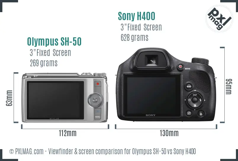 Olympus SH-50 vs Sony H400 Screen and Viewfinder comparison