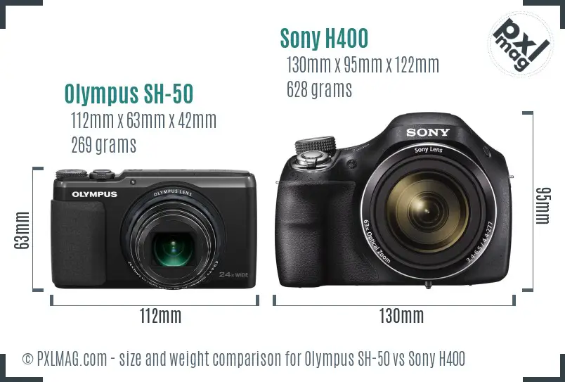 Olympus SH-50 vs Sony H400 size comparison