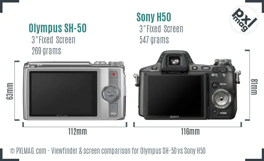 Olympus SH-50 vs Sony H50 Screen and Viewfinder comparison