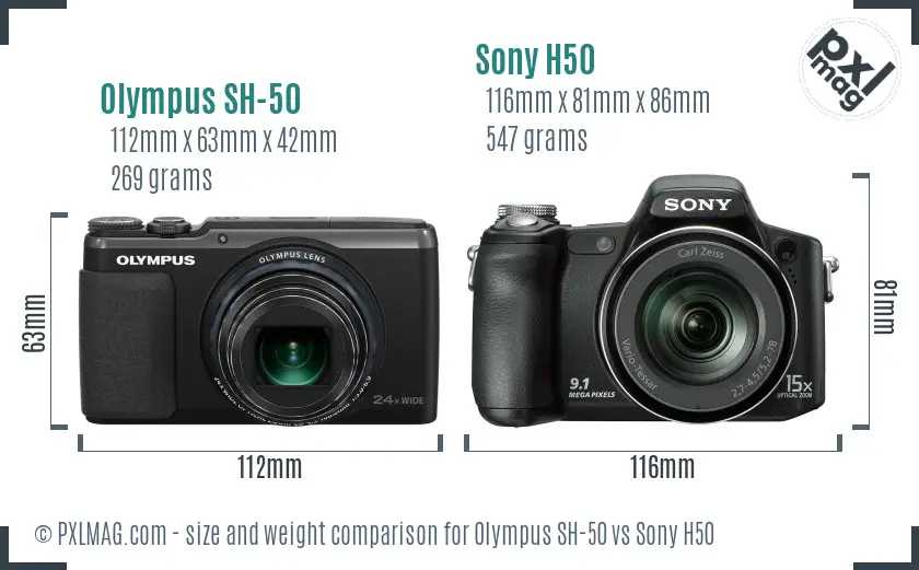 Olympus SH-50 vs Sony H50 size comparison