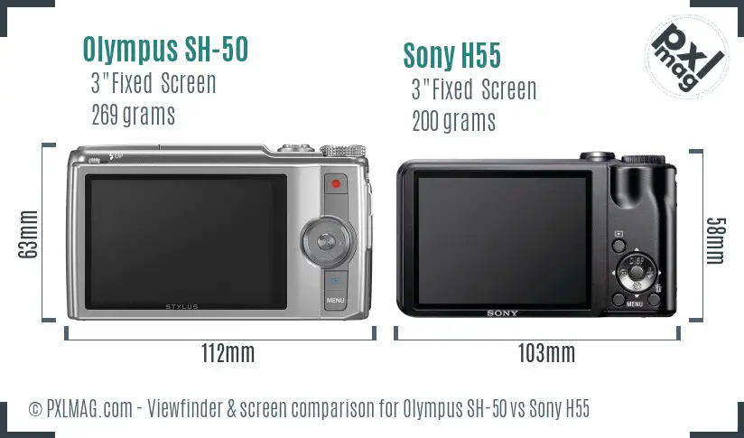 Olympus SH-50 vs Sony H55 Screen and Viewfinder comparison