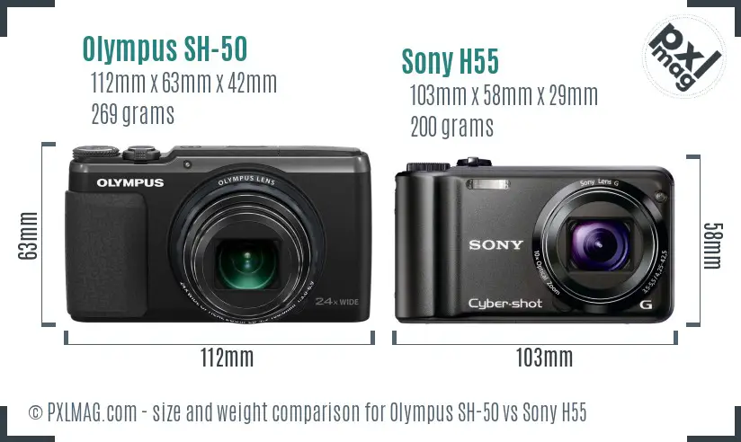 Olympus SH-50 vs Sony H55 size comparison