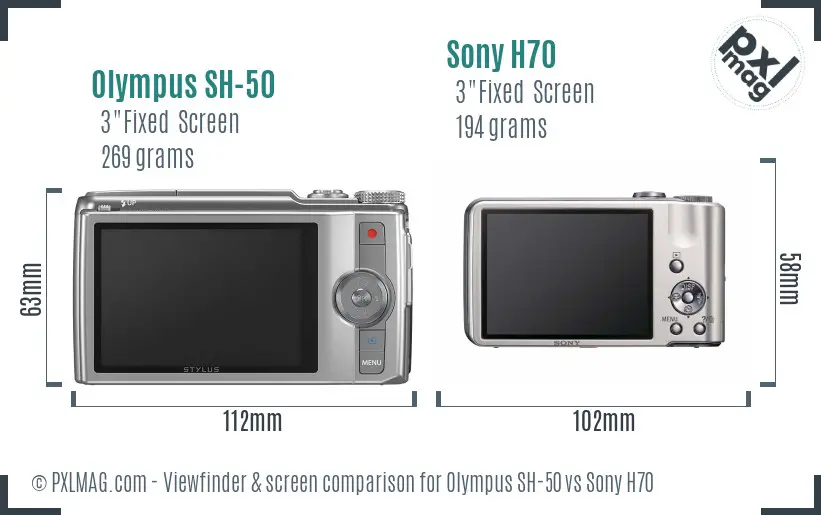 Olympus SH-50 vs Sony H70 Screen and Viewfinder comparison