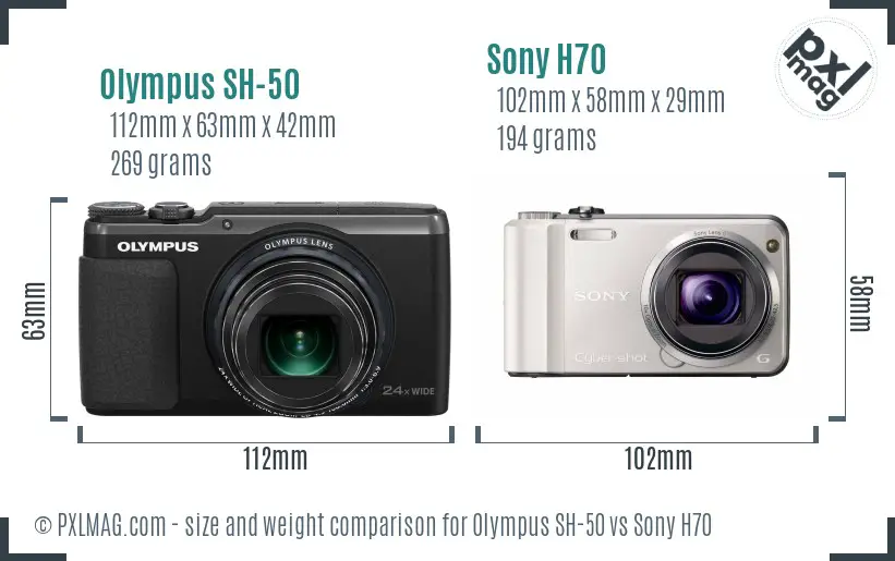 Olympus SH-50 vs Sony H70 size comparison