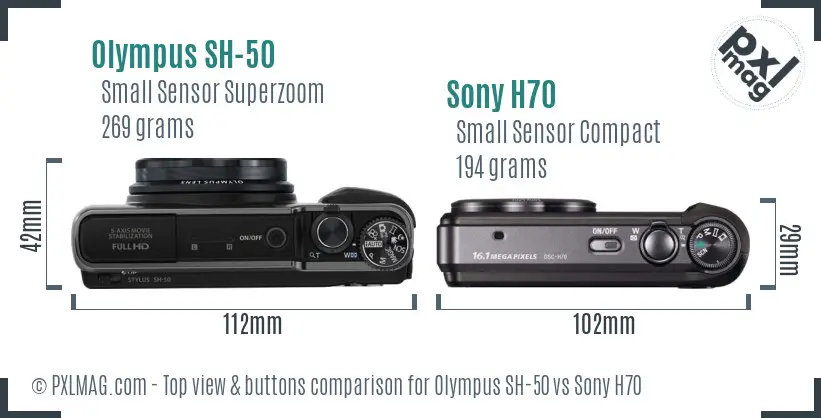 Olympus SH-50 vs Sony H70 top view buttons comparison