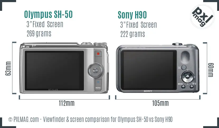 Olympus SH-50 vs Sony H90 Screen and Viewfinder comparison