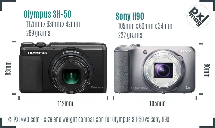 Olympus SH-50 vs Sony H90 size comparison